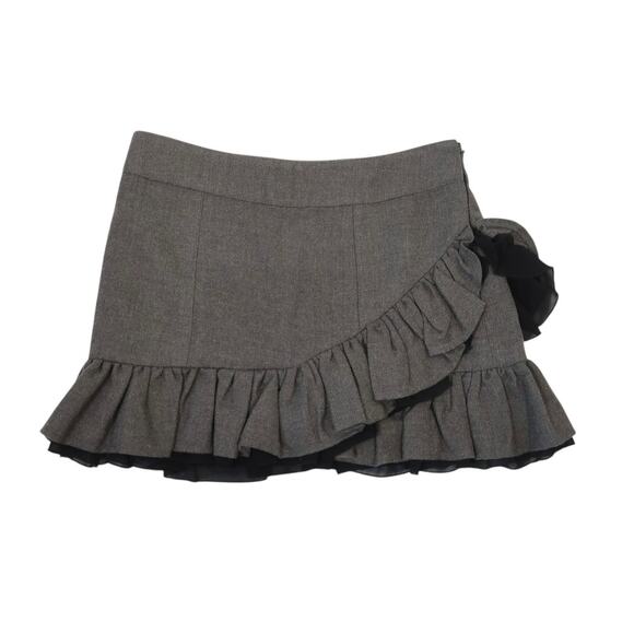 Vintage Y2K Forever 21 Twist Charcoal Grey Wool Blend Frilly Low Rise Mini Skirt - Picture 1 of 5